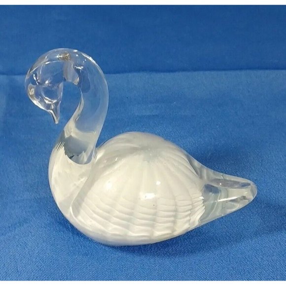 Pair FM Konstglas Marcolin Ronneby Cased Glass Swan White Feathers Paperweight - Picture 11 of 14